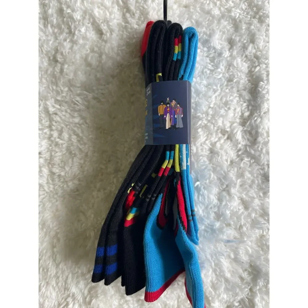 The Beatles Yellow Submarine Crew Socks 3 Pack Size 7–12 NEW Black Blue Mens